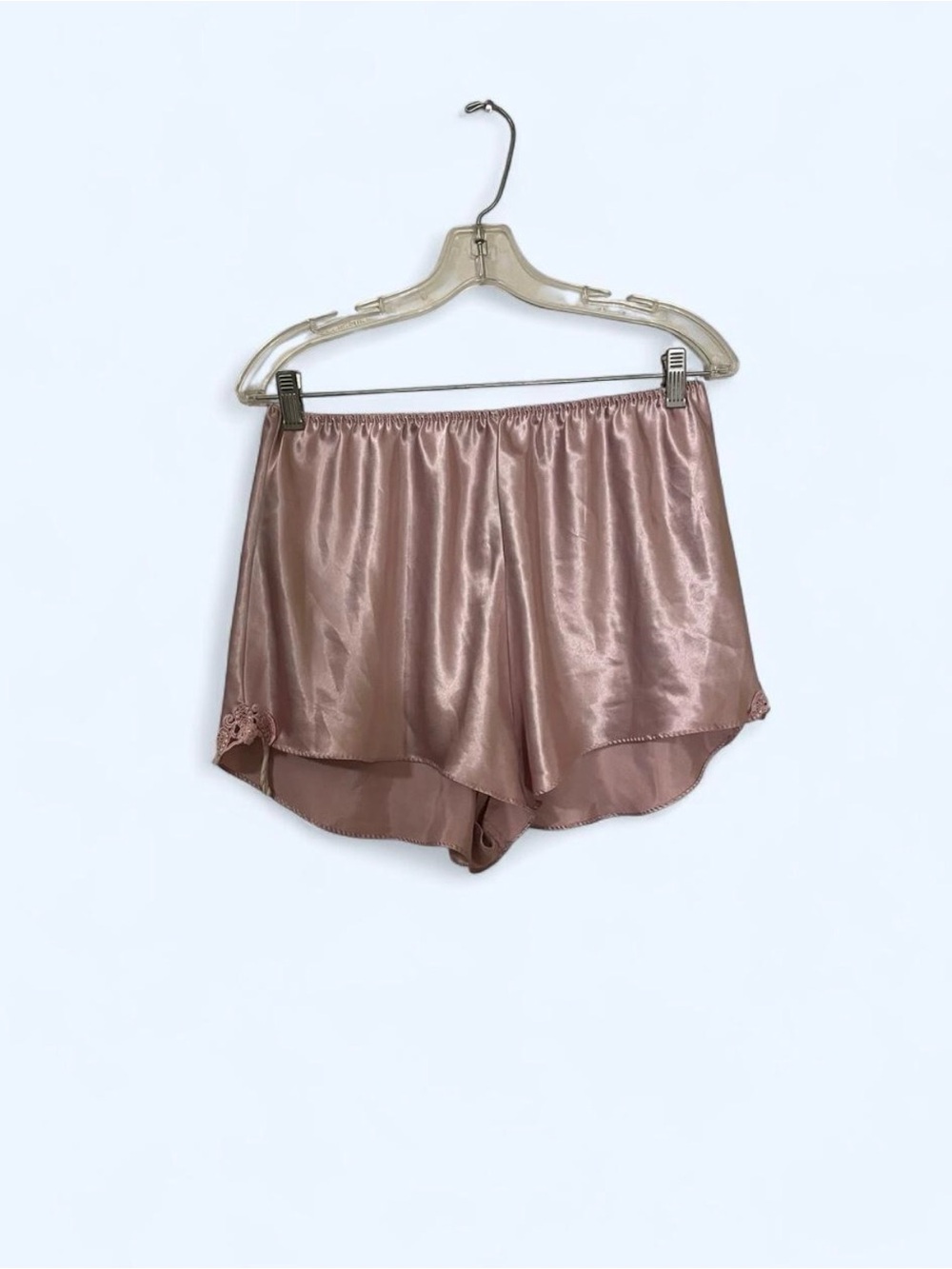 Pink Satin Lace Trim Sleep Shorts Made in USA Lingerie Coquette